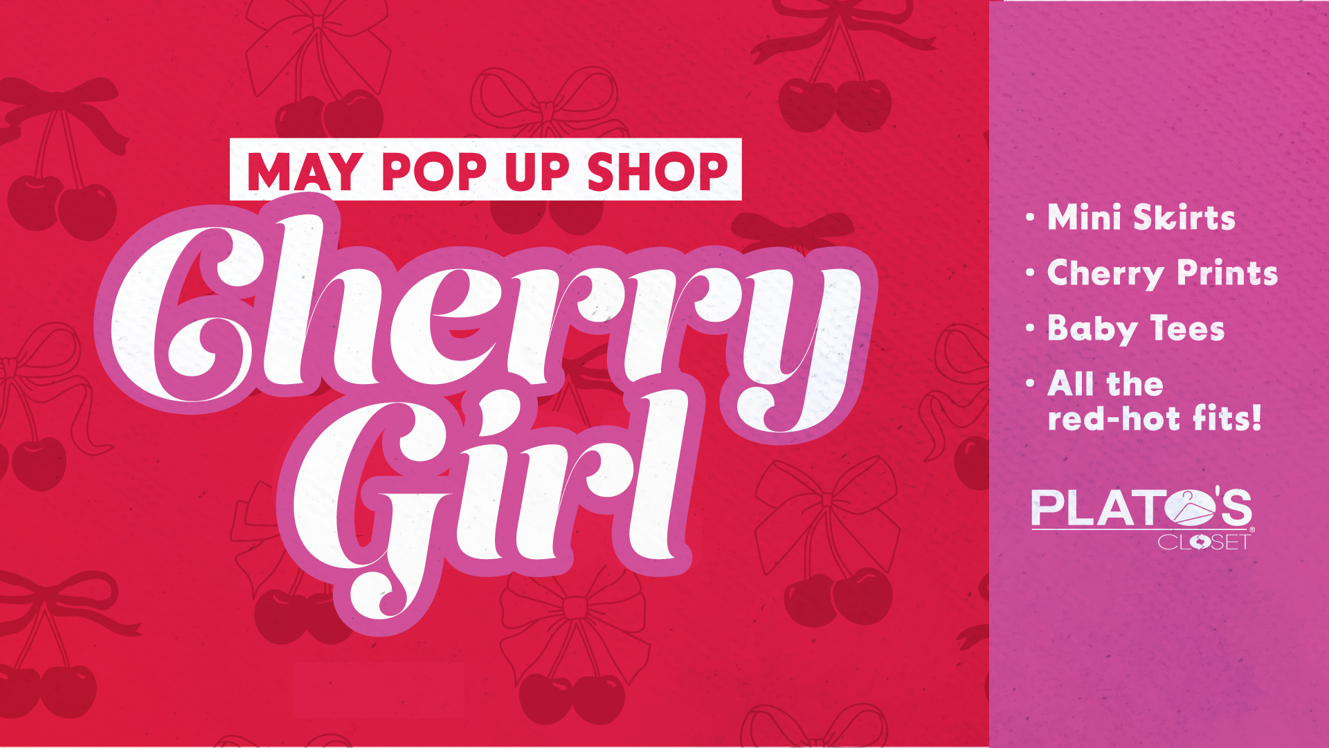 a red and purple image that has cherries on the background and says cherry girl
